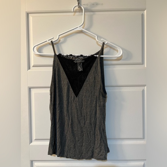 H&M gray tank top with black lace v neck - Picture 1 of 3